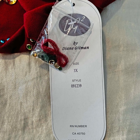 TOP, HAND SEWN MULTICOLOUR BEADS, RED, SIZE 3X, ROUND NECK, LONG SLEEVE, DIANE - Picture 11 of 15